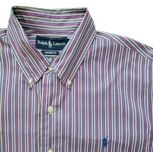 Ralph Lauren Custom Fit Button Down Shirt Purple Green Blue Stripe Long Sleeve L